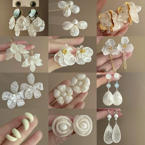 Pendientes De Flores Y Perlas Artificiales Con Poste De Plata De Ley 925 Elegantes Diseños De Concha Y Mariposa Joyería Para Mujer