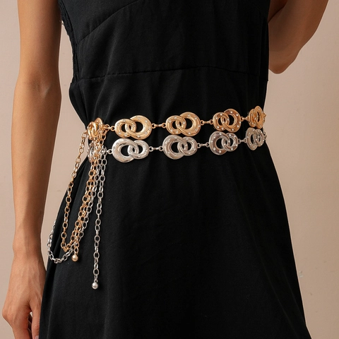 Cadena De Cintura Para Mujer Aleación Diamantes De Imitación Círculos Geométricos Entrelazados Cinturón Ajustable Accesorios De Moda Lujo