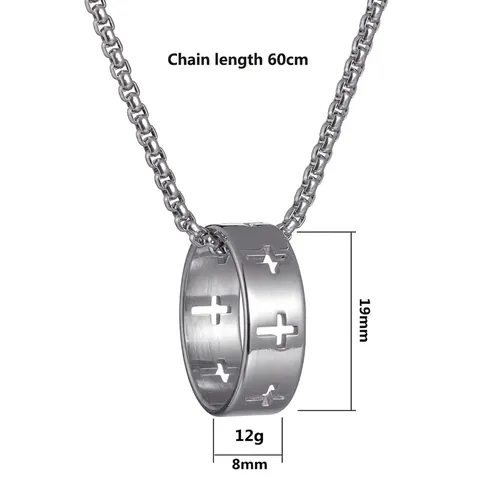 Stainless Steel Necklace Hollow Cross Ring Pendant Gothic Hip Hop Fashion Jewelry For Men Unisex
