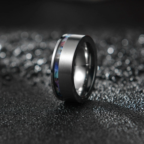 Titanium Steel Brushed Abalone Shell Inlay Ring For Men Women Minimalist Fashion Jewelry Wedding Party Jewelry Band
