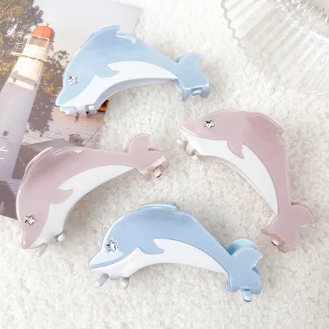 Dolphin Hair Claw Clip Acetate Rhinestone Star Cute Ocean Shark Hair Accessories For Women Girls