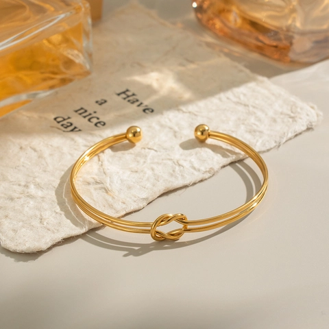 Geknoopte Open Armband Roestvrij Staal 18K Verguld Minimalistisch Verstelbaar Waterdicht Anti-Allergisch Voor Dames