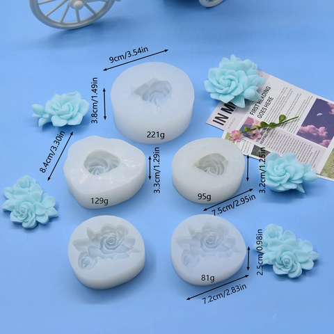 Rose Flower Silicone Mold DIY Aromatherapy Candle Soap Making Epoxy Resin Craft Baking Lifelike Floral Shape Home Tool White