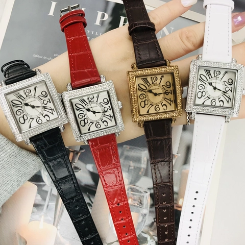 Reloj De Cuarzo Cuadrado Para Mujer Con Incrustaciones De Diamantes De Imitación Números Árabes Correa Cuero Cocodrilo
