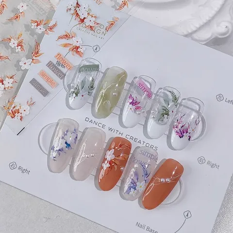 Autocollants Pour Ongles Fleurs Aquarelle 5D Mince Auto-Adhésif Décoration De Manucure Pour Femmes Motifs Floraux Élégants