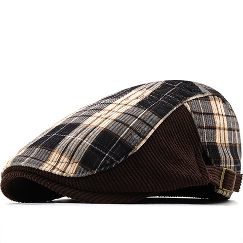 Gorra Plana Vintage De Cuadros Algodón Pana Patchwork Ajustable Ivy Newsboy Sombrero De Conducir Hombre Mujer