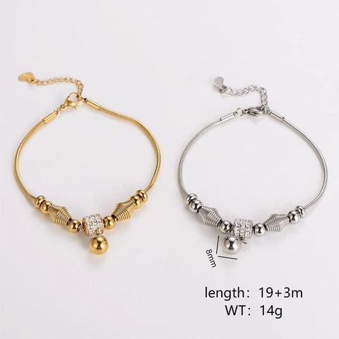 Pulsera De Cadena De Serpiente De Acero Inoxidable 304 Con Cuentas Redondas Dije Cristales Joyería Diaria Para Mujeres