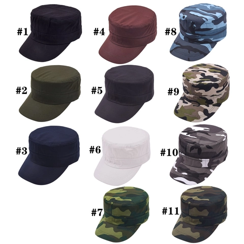 Cotton Cadet Army Cap Flat Top Adjustable Sun Hat Outdoor Military Style For Men Women