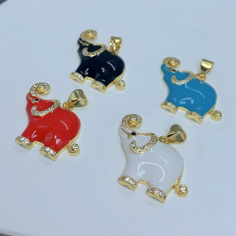 Pendente Elefante Carino Rame Placcato Oro 18K Smalto Zircone Strass Animale Creazione Gioielli Fai Da Te