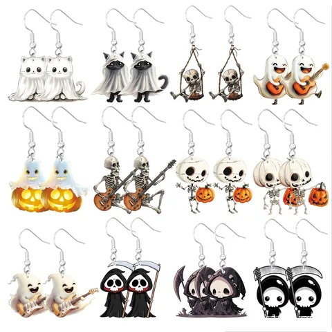 Pendientes Halloween Acrílico Gancho Metal Fantasma Calabaza Calavera Estilo Dibujos Animados Joyas Mujeres