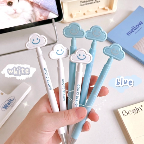 Retractable Gel Pen Plastic Cute Cloud Smiling Face 0.5 Black Ink Quick Dry Stationery For School Office Students
