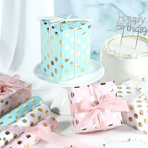 Rotoli Di Carta Regalo A Pois Dorati Metallizzati Carta Patinata DIY Fatto A Mano Festa Compleanno Regali Vacanze