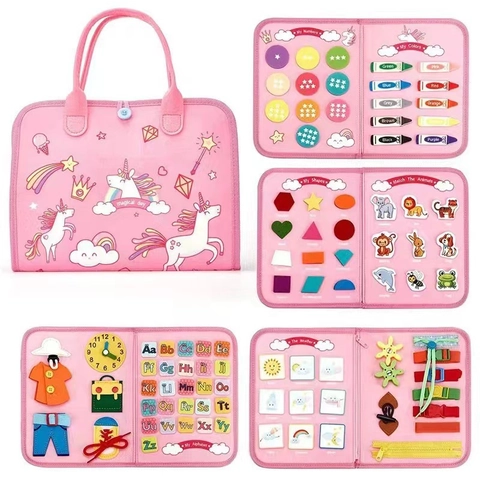 Montessori Busy Board Giocattolo Sensoriale In Feltro Per Bambini Apprendimento Prescolare Motricità Fine Borsa Da Viaggio Educativo