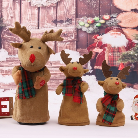 Reno de Navidad Eléctrico Giratorio Canta y Baila Peluche Dibujos Animados Muñeco Relleno Decoración Regalo Niños