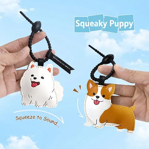Portachiavi In Pelle Cane Cartone Animato Con Suono Squeezable Ciondolo Borsa Cucciolo Carino Regalo Novità
