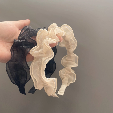 Serre-Tête Plissé En Résille Style Coréen Organza À Volants Bord Large Accessoires De Cheveux Élégants Pour Femmes Quotidien