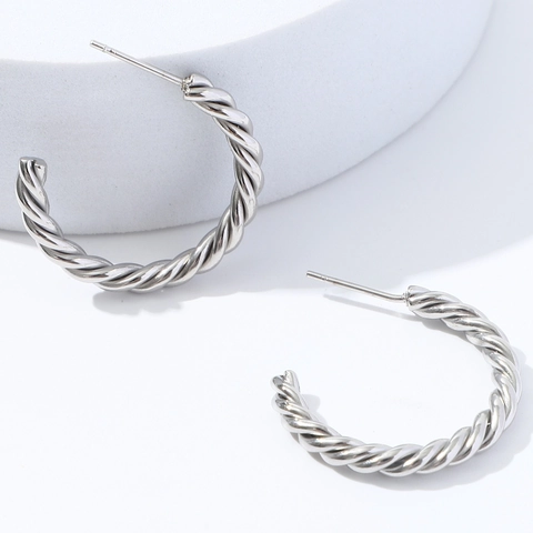 Pendientes De Aro En Forma De C Con Cuerda Torcida Acero Inoxidable Chapado En Oro De 18K Joyas De Moda Para Mujer