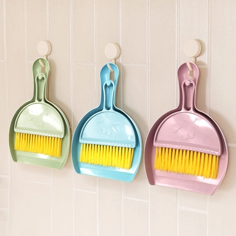 Mini Handheld Broom And Dustpan Desktop Cleaning Tool Plastic Smile Face For Keyboard Desk Office