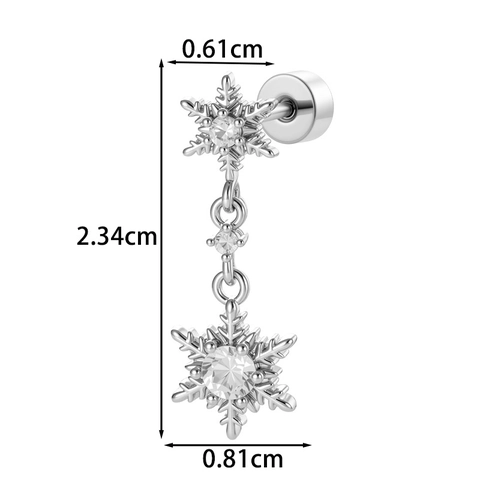 Snowflake Double Dangle Ear Cartilage Stud Copper Cubic Zirconia Piercing Helix Earring Luxury Shiny Jewelry For Women