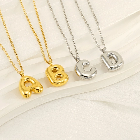 Ig Style Chubby Bubble Buchstabenanhänger Für Frauen Edelstahl Gold 26 Englische Buchstaben Halskette Für Frauen