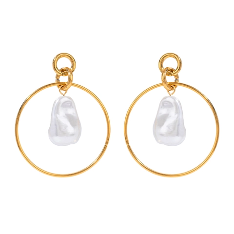 18K Vergulde Kunstmatige Barokparel Oorringen Roestvrij Staal Geometrische Grote Cirkel Hangoorbellen Voor Dames Minimalistische Sieraden