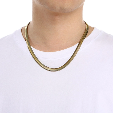 Stainless Steel Herringbone Snake Chain Necklace Flat Minimalist Polished Daily Wear Unisex Fashion Jewelry