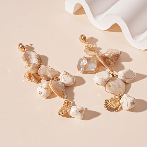 Pendientes Colgantes De Aleación De Concha Estilo Océano Con Poste De Plata De Ley 925 Joyas De Vacaciones Bohemias Para Mujeres