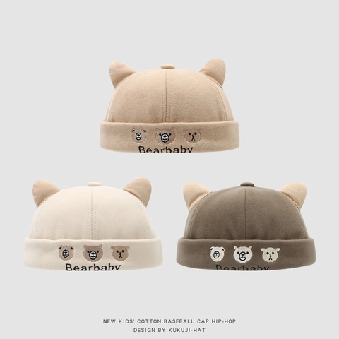 Kids Docker Hat Brimless Cap With Cute Bear Ears Embroidery Warm Autumn Toddler Landlord Hat For Boys Girls