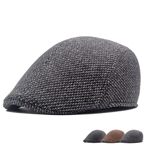 Men Retro Schirmmütze Britischer Stil Ivy Mütze Baumwolle Polyester Tweed Warm Winddicht Verstellbar Klassisch Fischgräten