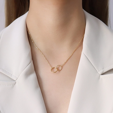 Minimalist Interlocking Double Rings Necklace And Bracelet Titanium Steel 18K Gold Plated Fashion Jewelry For Women