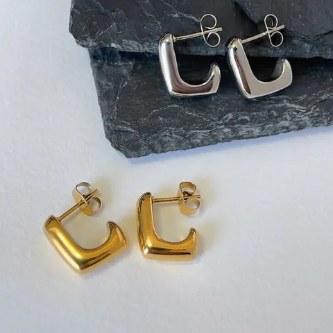 Geometric U-Shape Hoop Earrings Titanium Steel 14K Gold Plated Minimalist Tarnish Free Non-fading Fashion Jewelry For Women