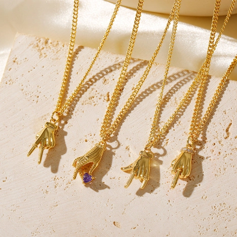 Creatieve Handgebaar Hanger Ketting Verguld Koper Hart Zirkonia Trendy Y2K Mode Sieraden Vrouwen