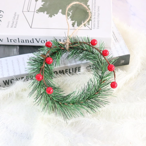 Christmas Artificial Pine Needle Wreath Red Berry Hanging Ornament For Home Party Door Decoration PVC And Foam