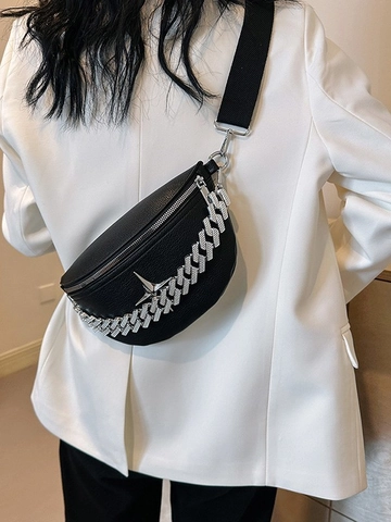 Marsupio Donna Pelle PU Borsa Da Petto Con Catena In Metallo Emblema Stella Y2K Streetwear Borsa Tracolla