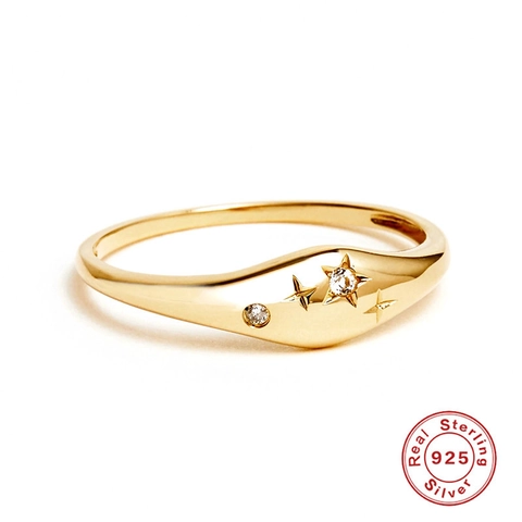 925 Sterlingsilber Tierkreiszeichen Ring Vergoldet AAAAA Zirkonia Stern Kreuz Täglich Vielseitig Fingerring Geburtstag Schmuck Für Damen