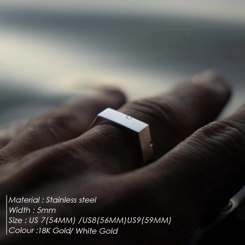 Anello con Sigillo da Uomo Minimalista in Acciaio Inossidabile Geometrico Rettangolare Superficie Liscia Lucido Gioielli di Moda