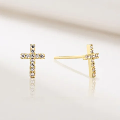 Vintage Kreuz Ohrstecker Zirkonia Eingelegt 925 Sterlingsilber Ohrstecker-Stift Kupfer Gold Silber Vergoldet Damen Schmuck