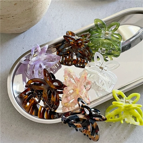 Butterfly Hair Claw Clips Acetate Hollow Elegant Tortoiseshell Marble Pattern Romantic Hair Accessories For Women