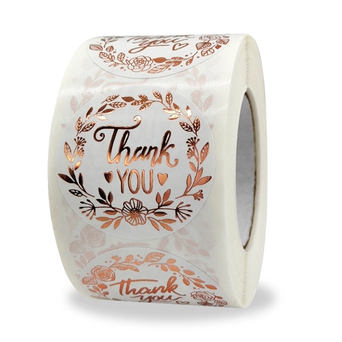 Thank You Stickers Rose Gold Foil Round Adhesive Labels For Small Business Envelopes Gift Wrapping Floral Olive Branch