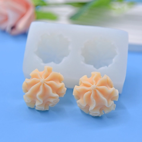 Silikon Blumen Kuchenform Dual Mulden Rüschenkugel DIY Fondant Backen Manuelle Seife Kerze Handwerk Dekorieren