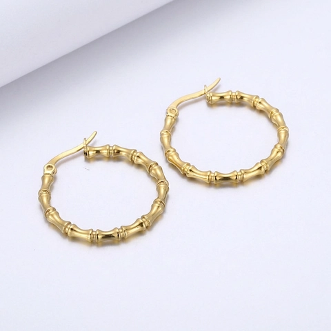 Europäischer Stil Bambus Gelenk Ohrringe Für Damen Edelstahl 18K Vergoldet Minimalistische Polierte Kreis Ohrringe