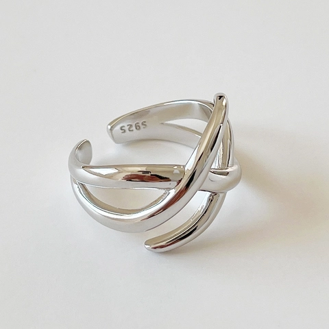 925 Sterling Silber Ring Verstellbar Mehrlagig Kreuzgewebt Gewickelt Minimalistisch Ins Stil Fingerschmuck Für Damen