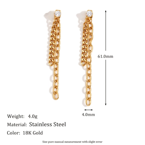 Minimalistische Kette Quaste Ohrhänger 18K Vergoldeter Edelstahl Mit Zirkonia Geometrischer Anhänger Für Damen