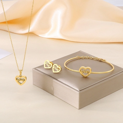 Collar Pendientes Pulsera Joyas Acero Inoxidable Corazón Inscripción Love Mama Para Mujeres Accesorio Romántico Pulido
