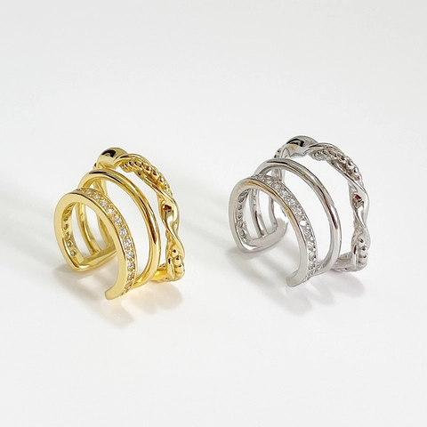 Ear Cuff In Argento Sterling 925 Triplo Strato Trama Intrecciata Zirconia Cubica Orecchini Clip Donna