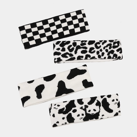 Diadema De Punto Elástica Deportiva Patrón De Leopardo Cebra Vaca Tablero De Ajedrez Yoga Fitness Moda Unisex