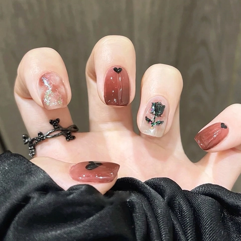 Press On Nagels Roos Hart Gradiënt Afneembaar ABS Kunststof Nagelkunst Patches Vintage Elegant Voor Dames Met Lijm