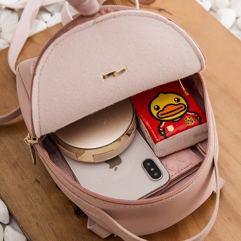 Mini Backpack Women PU Leather Lychee Texture Multi-Way Shoulder Straps Front Flap Pocket Casual Fashion Travel Bag