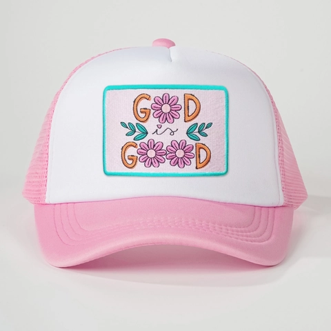 Gorra Trucker God Is Good Parche Bordado Malla Ajustable Color De Contraste Protección Solar Verano Béisbol Casual