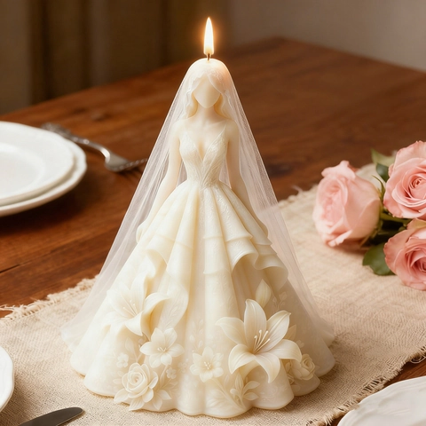 Wedding Dress Bride 3D Silicone Mold For Candle Making DIY Soap Resin Plaster Floral Relief Home Decor